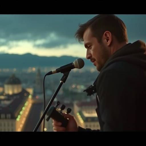 Still aus einem Musikvideo f√ºr einen Schweizer K√ºnstler, zeigt einen S√§nger vor einer urbanen Kulisse in Z√ºrich.